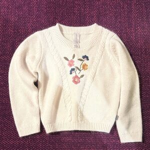 Cream Floral Cable-Knit Girls Sweater